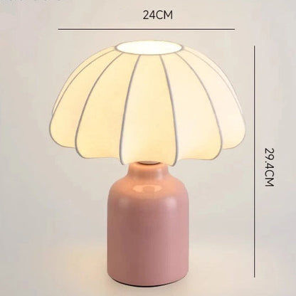 Lampe à Poser en Céramique et Abat-jour Tissu