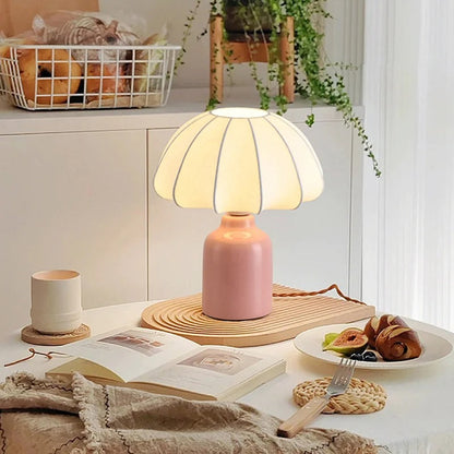Lampe à Poser en Céramique et Abat-jour Tissu