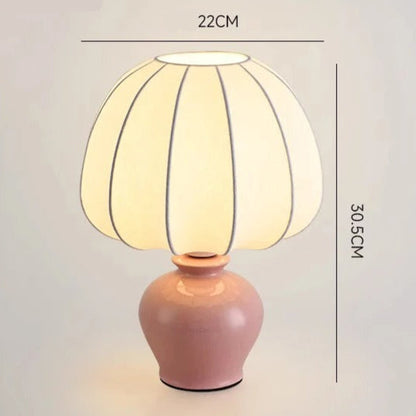 Lampe à Poser en Céramique et Abat-jour Tissu