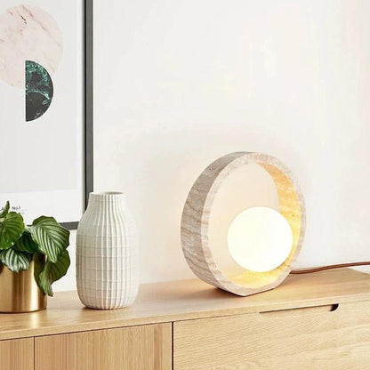 Lampe à Poser en Travertin et Verre