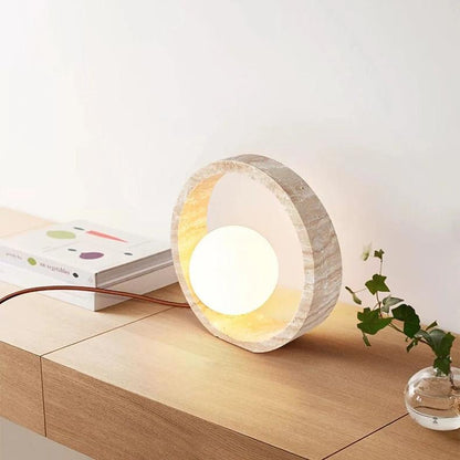 Lampe à Poser en Travertin et Verre