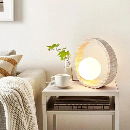 Lampe à Poser en Travertin et Verre