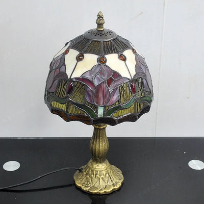 Lampe de chevet Tiffany ancienne en vitrail coloré