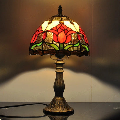 Lampe de chevet Tiffany ancienne en vitrail coloré