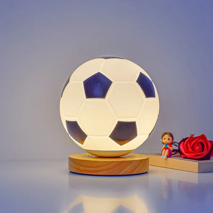 Lampe Ballon de Football en Verre et Bois