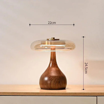 Lampe de chevet en bois massif et verre