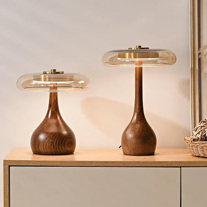 Lampe de chevet en bois massif et verre