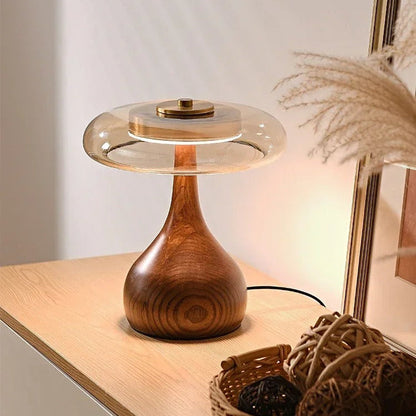 Lampe de chevet en bois massif et verre