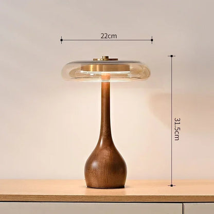 Lampe de chevet en bois massif et verre