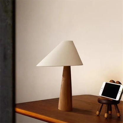 Lampe de chevet en bois naturel avec abat-jour tissu