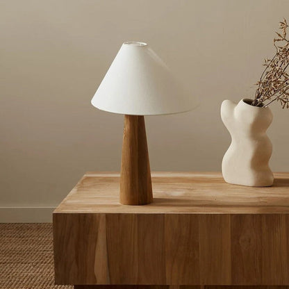 Lampe de chevet en bois naturel avec abat-jour tissu
