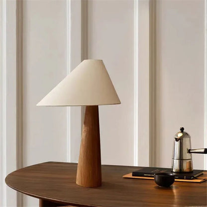 Lampe de chevet en bois naturel avec abat-jour tissu