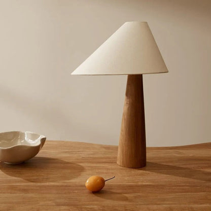 Lampe de chevet en bois naturel avec abat-jour tissu