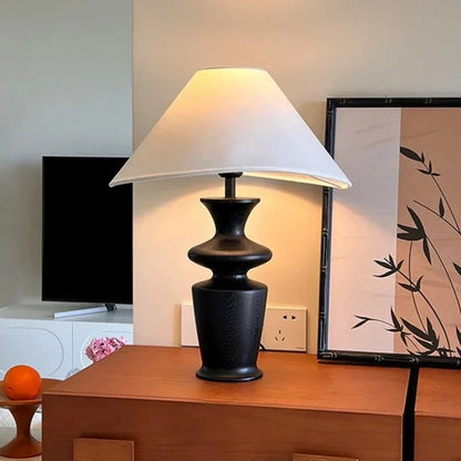 Lampe à poser en bois et tissu – Design épuré noir ou noyer