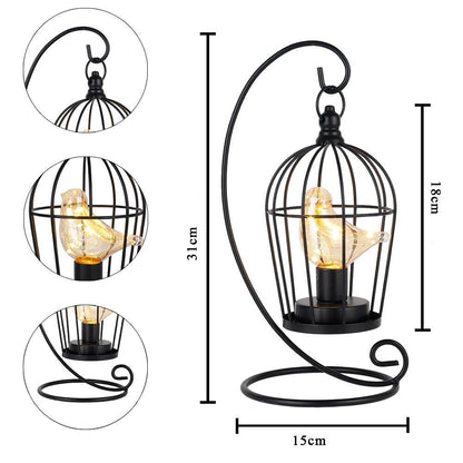 Lampe Cage à Oiseau en Métal Noir – Fonctionne sur Piles