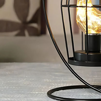 Lampe Cage à Oiseau en Métal Noir – Fonctionne sur Piles