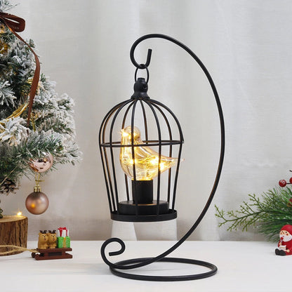 Lampe Cage à Oiseau en Métal Noir – Fonctionne sur Piles