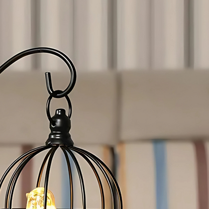 Lampe Cage à Oiseau en Métal Noir – Fonctionne sur Piles