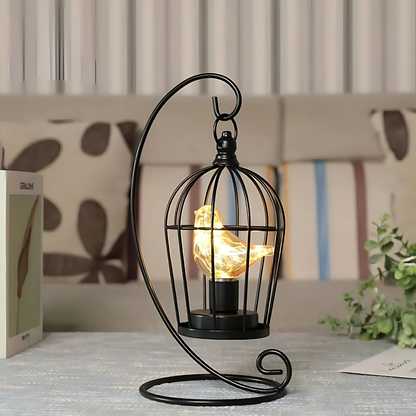 Lampe Cage à Oiseau en Métal Noir – Fonctionne sur Piles