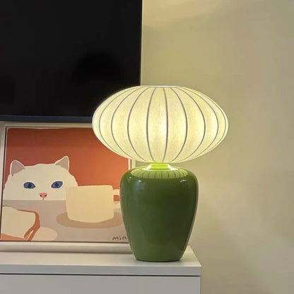 Lampe à Poser en Céramique – Pied Coloré et Abat-jour Tissu