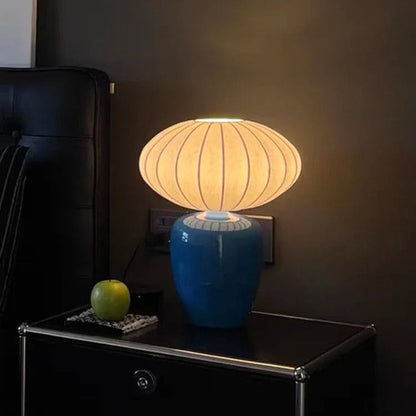 Lampe à Poser en Céramique – Pied Coloré et Abat-jour Tissu
