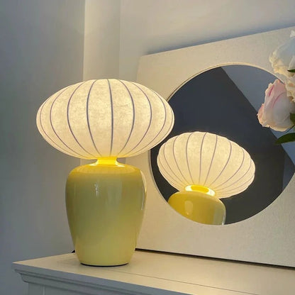 Lampe à Poser en Céramique – Pied Coloré et Abat-jour Tissu