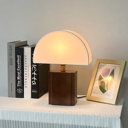Lampe de chevet champignon en bois et tissu