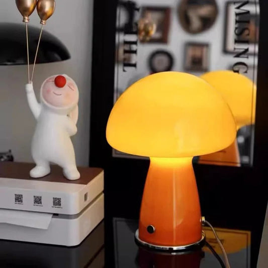 Lampe de chevet champignon en verre orange