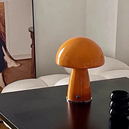 Lampe de chevet champignon en verre orange
