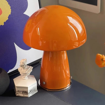 Lampe de chevet champignon en verre orange