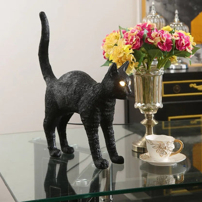 Lampe Chat LED en Résine – Déco Lumineuse Originale