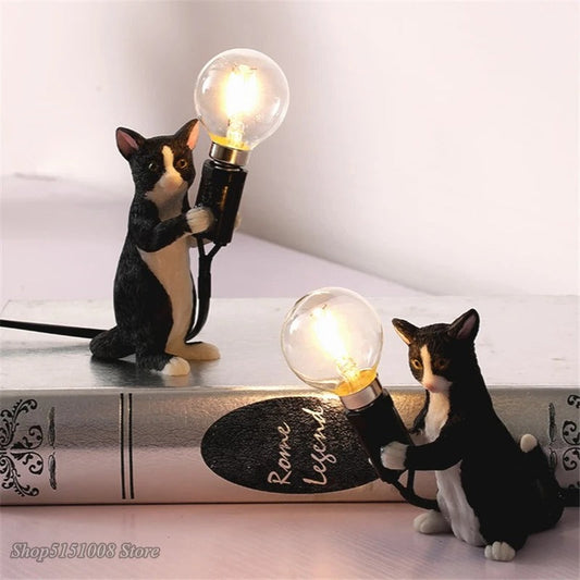 Lampe de chevet Chat en résine – Noir, Blanc ou Roux