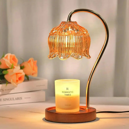 Lampe Chauffe-Bougie en Bois, Verre et Métal