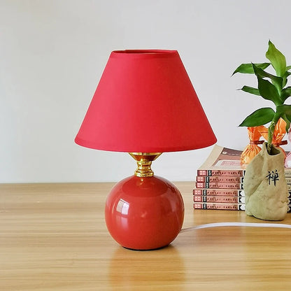 Lampe de chevet en céramique rouge et abat-jour tissu
