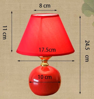 Lampe de chevet en céramique rouge et abat-jour tissu