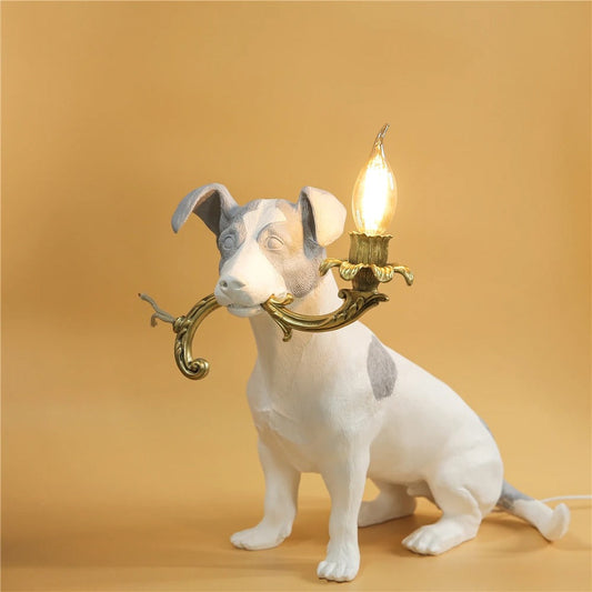 Lampe Chien en Résine – Sculpture Décorative Lumineuse