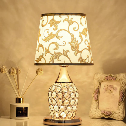 Lampe de chevet cristal avec abat-jour en tissu