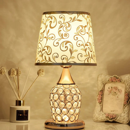 Lampe de chevet cristal avec abat-jour en tissu