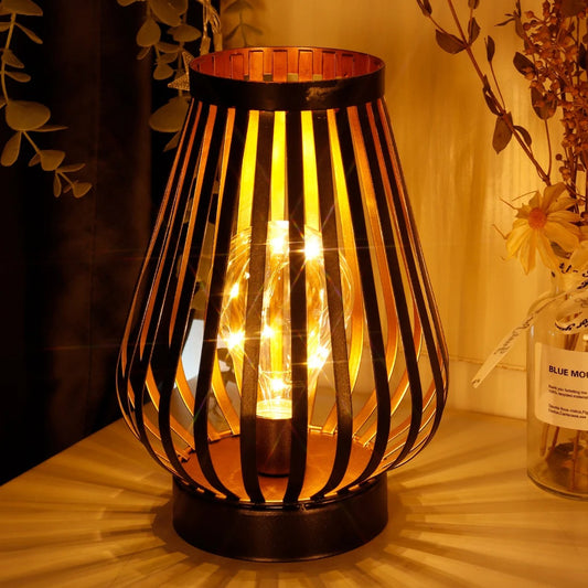 Lampe de Chevet à Pile en Métal Noir et Cuivré