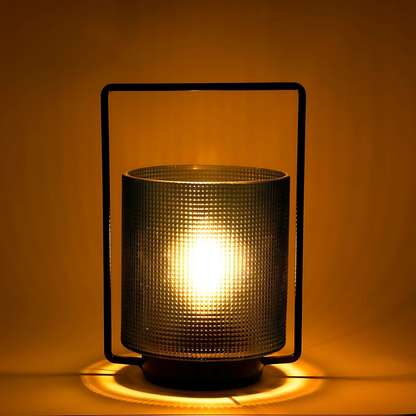 Lampe de Chevet à Piles en Verre Bleu et Métal Noir