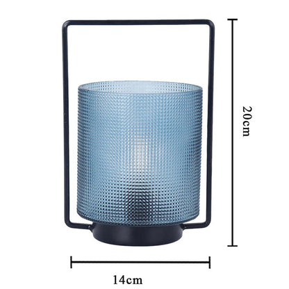 Lampe de Chevet à Piles en Verre Bleu et Métal Noir