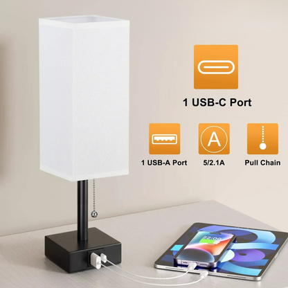 Lampe de chevet avec ports USB-A et USB-C intégrés