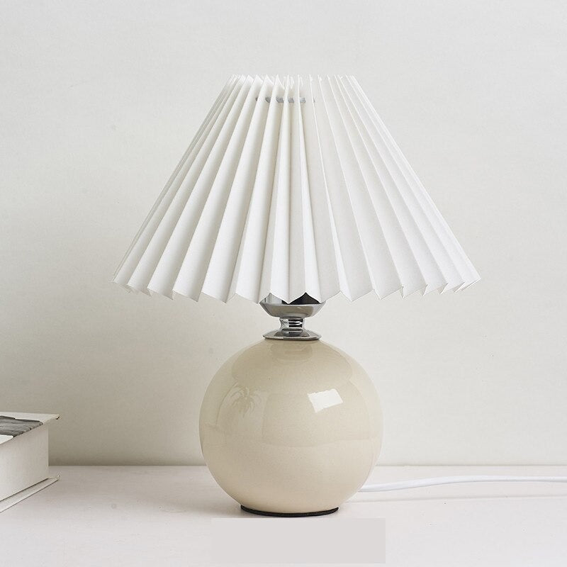Lampe de Chevet Céramique Beige – Abat-jour Tissu Plissé
