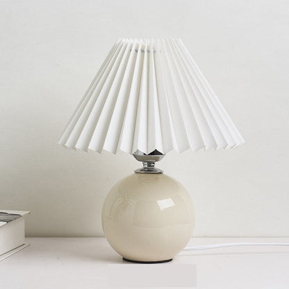 Lampe de Chevet Céramique Beige – Abat-jour Tissu Plissé