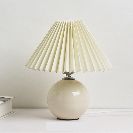 Lampe de Chevet Céramique Beige – Abat-jour Tissu Plissé