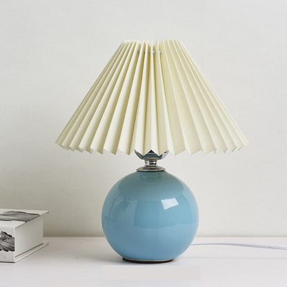 Lampe de Chevet en Céramique Bleue avec Abat-Jour Tissu