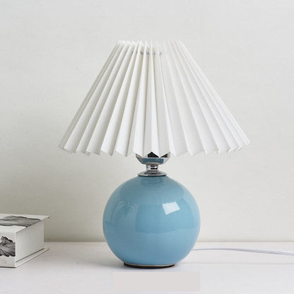 Lampe de Chevet en Céramique Bleue avec Abat-Jour Tissu