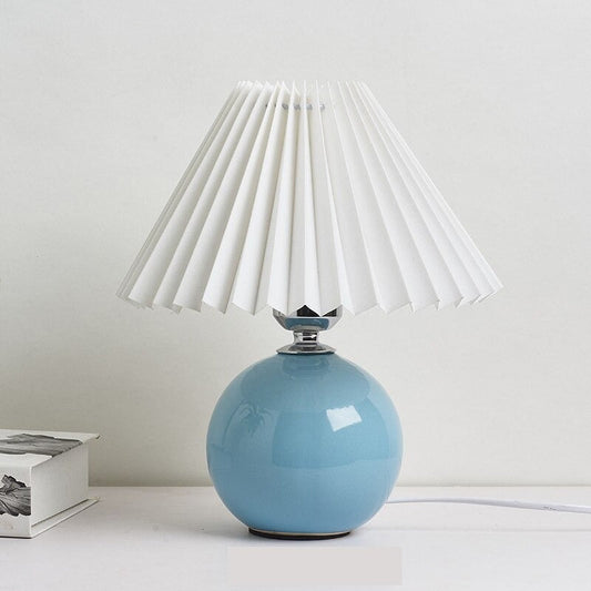 Lampe de Chevet en Céramique Bleue avec Abat-Jour Tissu