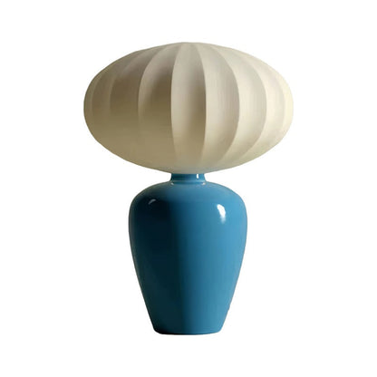 Lampe de Chevet en Céramique Bleue avec Abat-Jour Tissu
