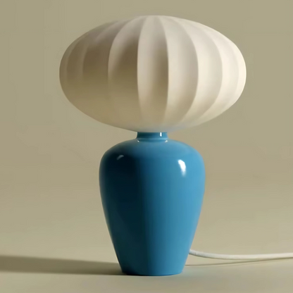 Lampe de Chevet en Céramique Bleue avec Abat-Jour Tissu